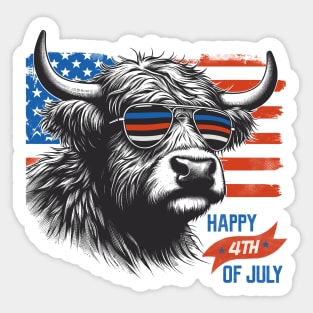 4th July USA Patriotic Highland Cow Sticker